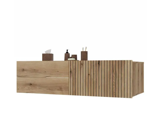 SZAFKA POD UMYWALKĘ TIGO 1D2S DĄB EVOKE 140 CM 2 SZUFLADY RYFLOWANY FRONT WISZĄCA-1
