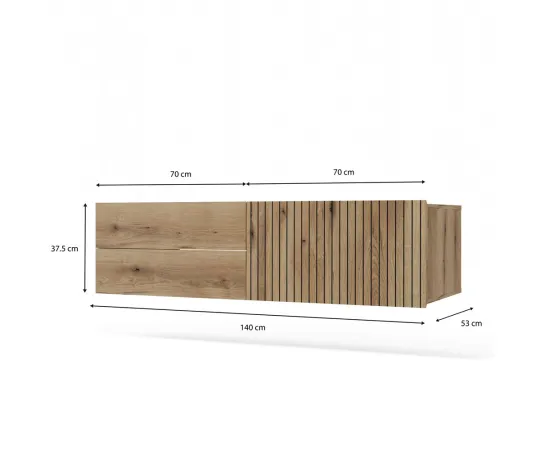 SZAFKA POD UMYWALKĘ TIGO 1D2S DĄB EVOKE 140 CM 2 SZUFLADY RYFLOWANY FRONT WISZĄCA-7