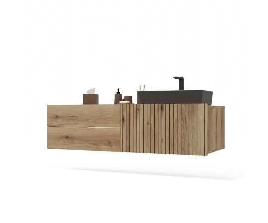 SZAFKA POD UMYWALKĘ TIGO 1D2S DĄB EVOKE 140 CM 2 SZUFLADY RYFLOWANY FRONT WISZĄCA-11