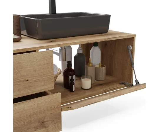 SZAFKA POD UMYWALKĘ TIGO 1D2S DĄB EVOKE 140 CM 2 SZUFLADY RYFLOWANY FRONT WISZĄCA-13