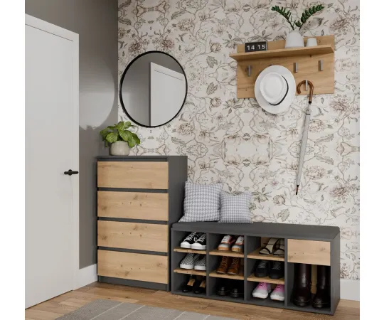 Szafka Na Obuwie Buty Otwarta TALLIN ANTRACYT DĄB ARTISAN Do Przedpokoju-2