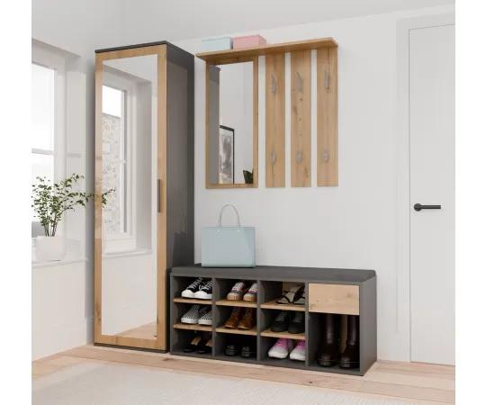Szafka Na Obuwie Buty Otwarta TALLIN ANTRACYT DĄB ARTISAN Do Przedpokoju-4
