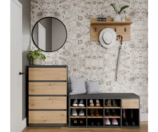 Szafka Na Obuwie Buty Otwarta TALLIN ANTRACYT DĄB ARTISAN Do Przedpokoju-5