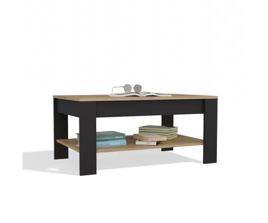 Stolik Kawowy OHIO DĄB ARTISAN CZARNY Ława Półki Do Salonu 93x58x43,5 Cm-8