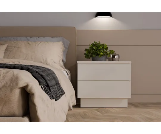 Szafka Nocna AMBER 2S Stolik Nocny 2 Szuflady Do Sypialni KASZMIR Beż-2