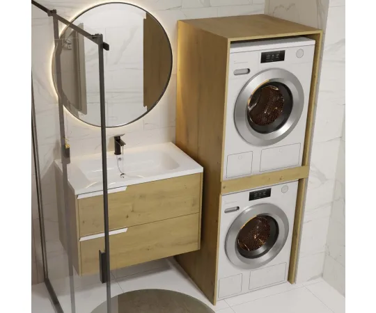 Szafka Łazienkowa na Pralkę i Suszarkę POLA TWIN Regał Słupek DĄB ARTISAN-2