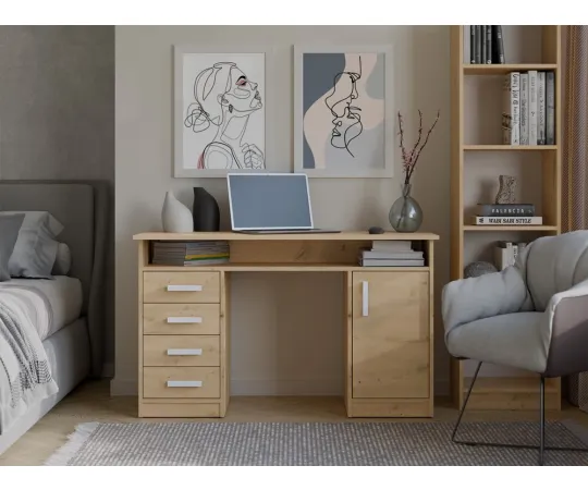 BIURKO ADA DĄB ARTISAN 125 Cm 4 Szuflady Szafka Półki Do Biura Pokoju Na Laptop-2
