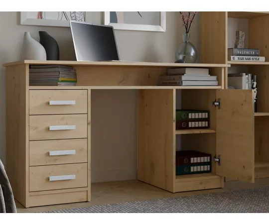 BIURKO ADA DĄB ARTISAN 125 Cm 4 Szuflady Szafka Półki Do Biura Pokoju Na Laptop-3
