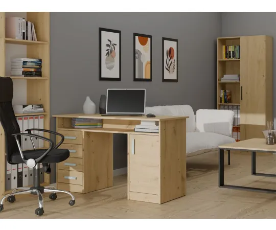 BIURKO ADA DĄB ARTISAN 125 Cm 4 Szuflady Szafka Półki Do Biura Pokoju Na Laptop-4