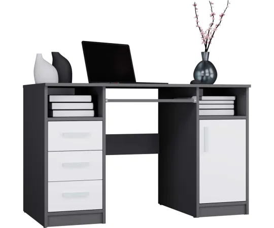 BIURKO DELTA ANTRACYT / BIAŁY 120 Cm 3 Szuflady Szafka Półki Do Biura Pokoju Na Laptop-1