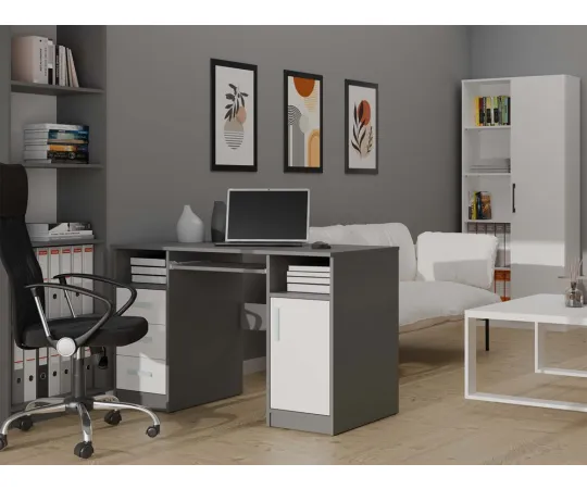 BIURKO DELTA ANTRACYT / BIAŁY 120 Cm 3 Szuflady Szafka Półki Do Biura Pokoju Na Laptop-3