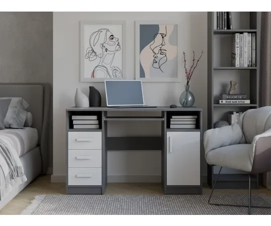 BIURKO DELTA ANTRACYT / BIAŁY 120 Cm 3 Szuflady Szafka Półki Do Biura Pokoju Na Laptop-4