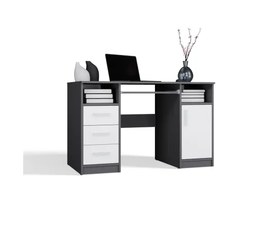 BIURKO DELTA ANTRACYT / BIAŁY 120 Cm 3 Szuflady Szafka Półki Do Biura Pokoju Na Laptop-6