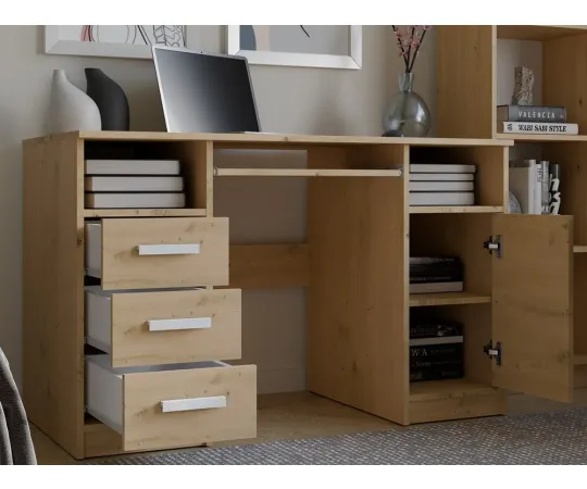 BIURKO DELTA DĄB ARTISAN 120 Cm 3 Szuflady Szafka Półki Do Biura Pokoju Na Laptop-2