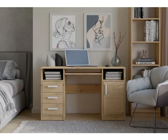 BIURKO DELTA DĄB ARTISAN 120 Cm 3 Szuflady Szafka Półki Do Biura Pokoju Na Laptop-3