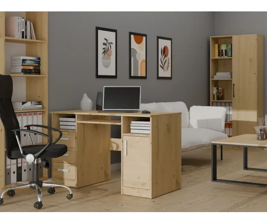 BIURKO DELTA DĄB ARTISAN 120 Cm 3 Szuflady Szafka Półki Do Biura Pokoju Na Laptop-4