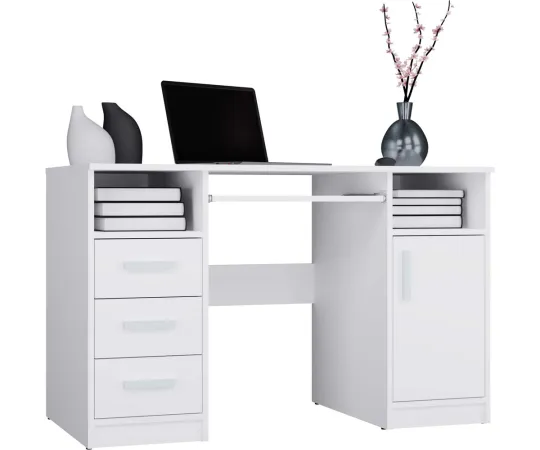 BIURKO DELTA BIAŁE 120 Cm 3 Szuflady Szafka Półki Do Biura Pokoju Na Laptop-1