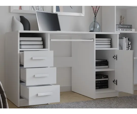 BIURKO DELTA BIAŁE 120 Cm 3 Szuflady Szafka Półki Do Biura Pokoju Na Laptop-3