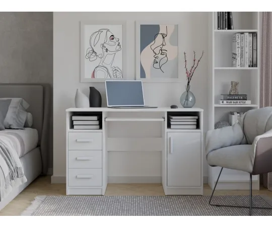 BIURKO DELTA BIAŁE 120 Cm 3 Szuflady Szafka Półki Do Biura Pokoju Na Laptop-4