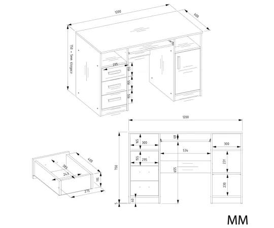 BIURKO DELTA BIAŁE 120 Cm 3 Szuflady Szafka Półki Do Biura Pokoju Na Laptop-5