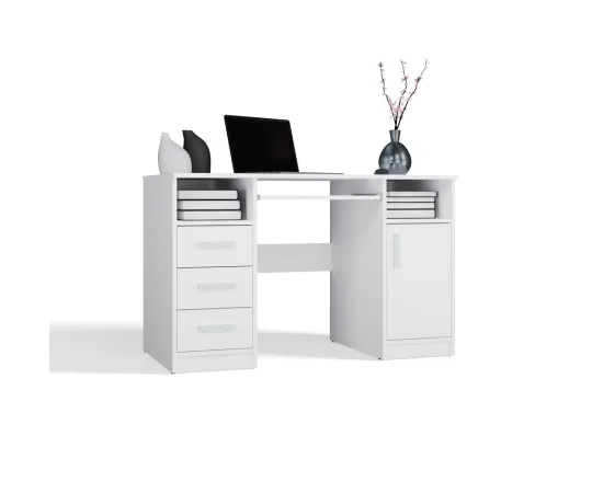 BIURKO DELTA BIAŁE 120 Cm 3 Szuflady Szafka Półki Do Biura Pokoju Na Laptop-6