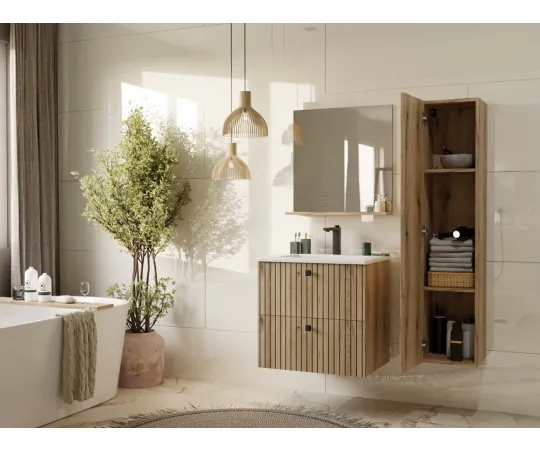 SZAFKA POD UMYWALKĘ TIGO 60 2S DĄB EVOKE 2 SZUFLADY RYFLOWANY FRONT WISZĄCA-3
