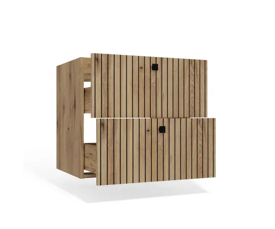 SZAFKA POD UMYWALKĘ TIGO 60 2S DĄB EVOKE 2 SZUFLADY RYFLOWANY FRONT WISZĄCA-10