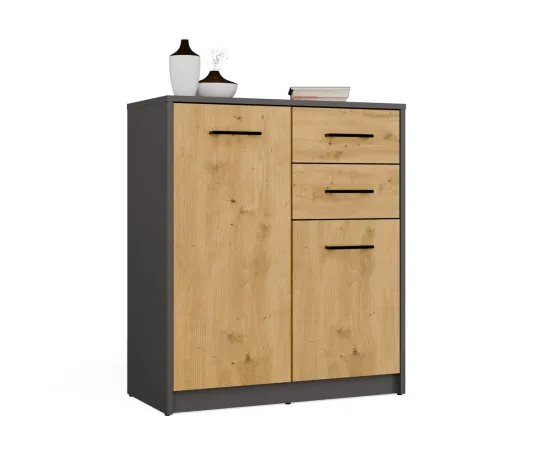 Komoda SIMPLO 2D2S Szafka 2 Szuflady 2 Drzwi Do Salonu ANTRACYT DĄB ARTISAN-1