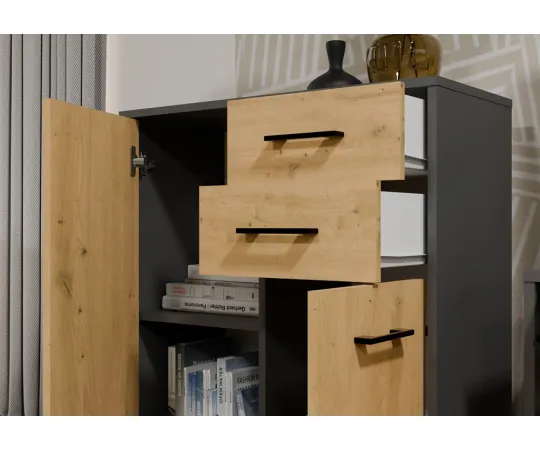 Komoda SIMPLO 2D2S Szafka 2 Szuflady 2 Drzwi Do Salonu ANTRACYT DĄB ARTISAN-3