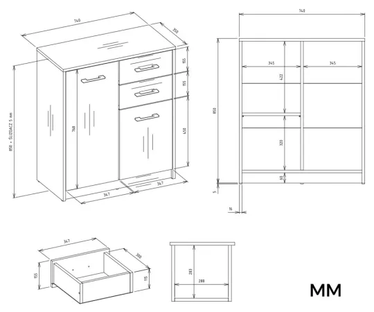 Komoda SIMPLO 2D2S Szafka 2 Szuflady 2 Drzwi Do Salonu ANTRACYT DĄB ARTISAN-5