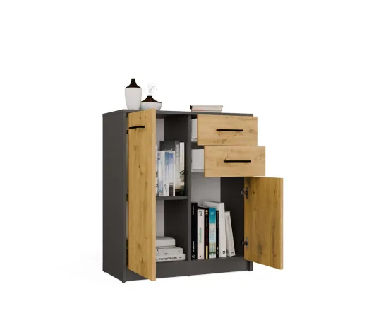 Komoda SIMPLO 2D2S Szafka 2 Szuflady 2 Drzwi Do Salonu ANTRACYT DĄB ARTISAN-7