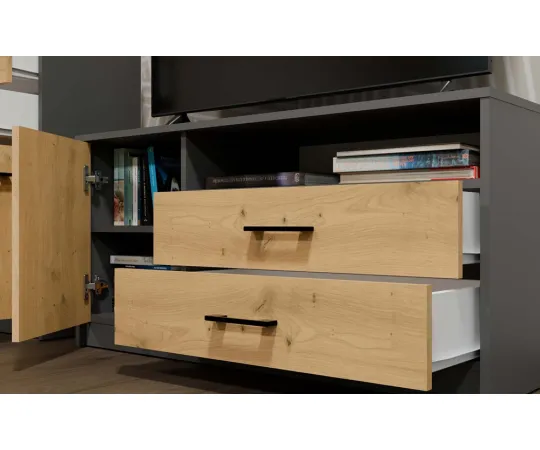Szafka RTV SIMPLO 1D2S Stolik TV 2 Szuflady 1 Drzwi ANTRACYT DĄB ARTISAN-4