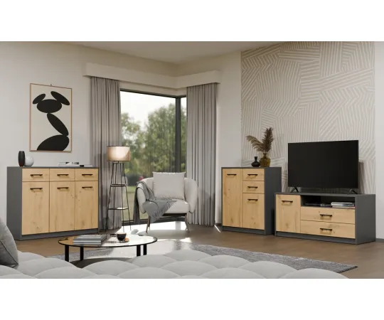 Szafka RTV SIMPLO 1D2S Stolik TV 2 Szuflady 1 Drzwi ANTRACYT DĄB ARTISAN-5