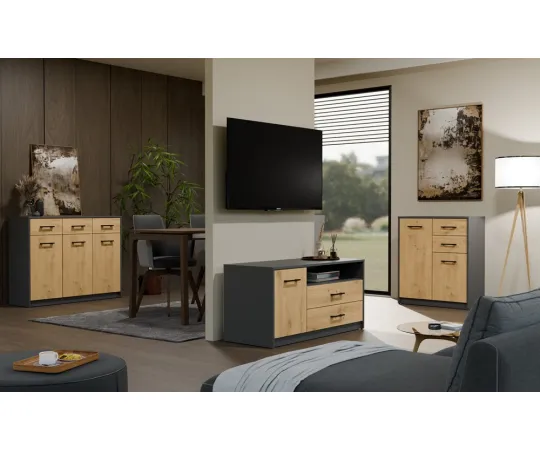 Komoda SIMPLO 3D3S Szafka 3 Szuflady 3 Drzwi ANTRACYT DĄB ARTISAN-2