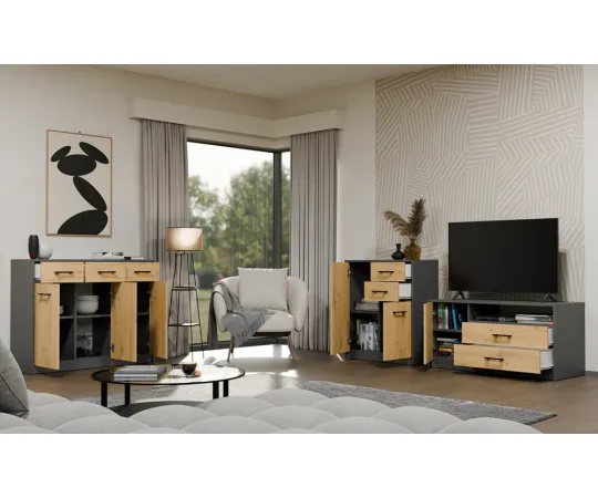 Komoda SIMPLO 3D3S Szafka 3 Szuflady 3 Drzwi ANTRACYT DĄB ARTISAN-3