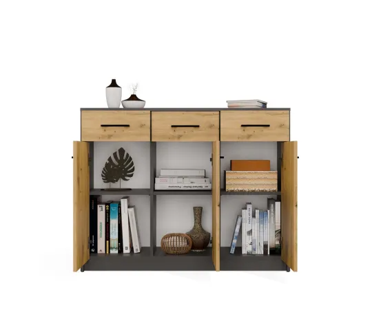 Komoda SIMPLO 3D3S Szafka 3 Szuflady 3 Drzwi ANTRACYT DĄB ARTISAN-7