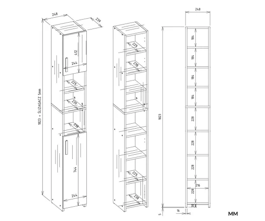 Słupek Łazienkowy ALVO 2D BIAŁY 8 Półek 2 Drzwi Szafka Do Łazienki-7